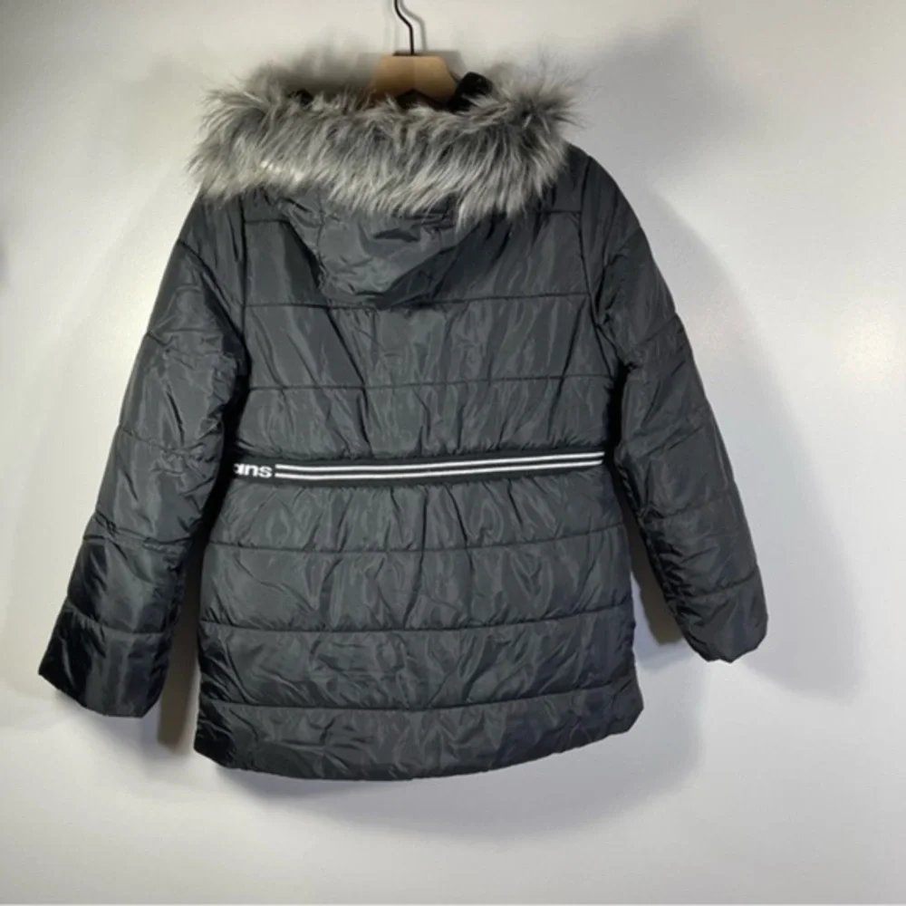 Calvin Klein girl Hooded Black Puffer Jacket With Fleece Lining Down Size XL/16